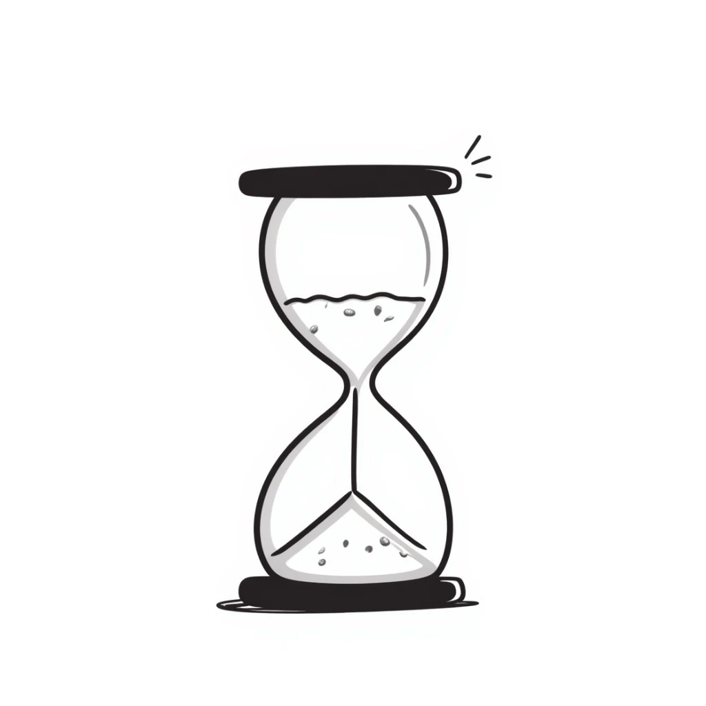 beautiful voluminous hourglass, hand-drawn doodle style, playful lines, expressive and whimsical, minimal color, sense of depth and volume sticker