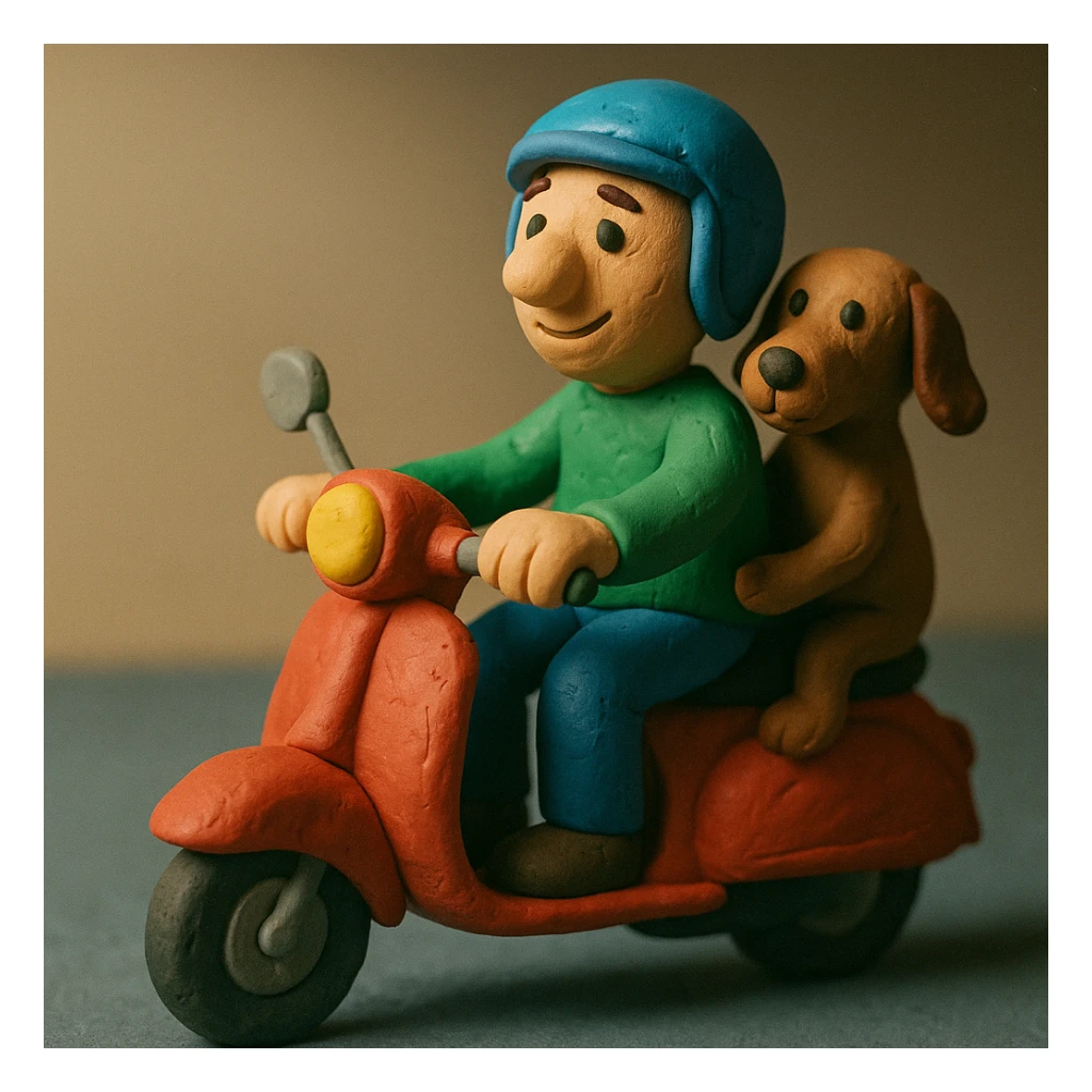 man and his pet dog riding a vespa sticker