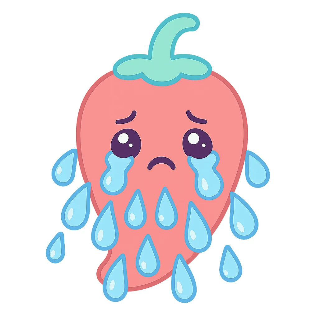Add more large blue tears to the crying chili pepper, keep the background transparent. The style should resemble the original chili pepper crying illustration with transparent background. sticker