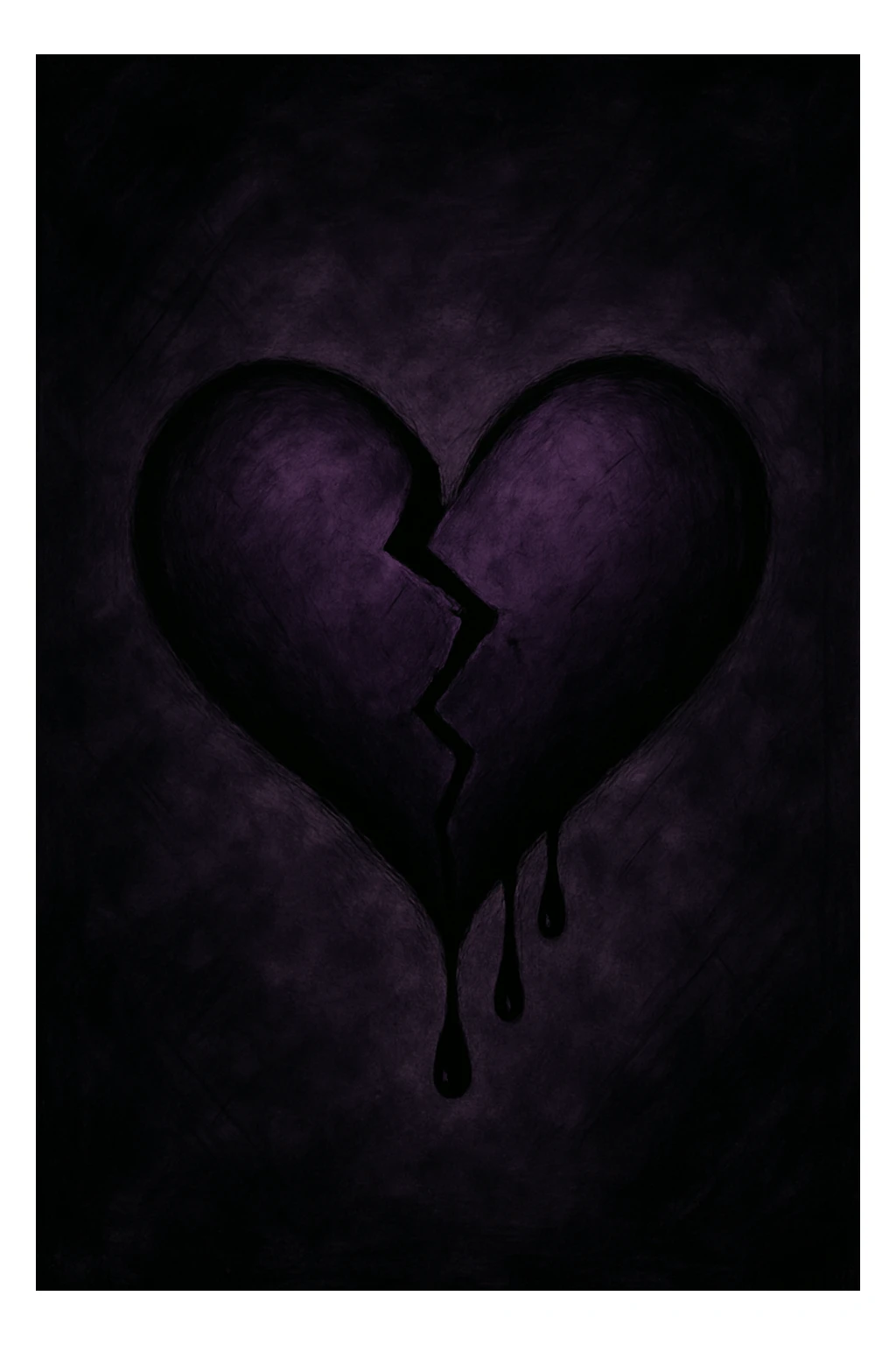 emo-style broken heart, black and purple, moody sticker