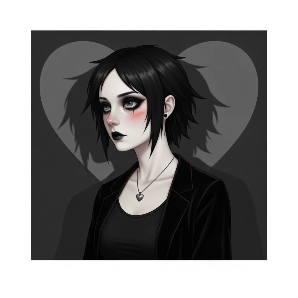 goth profile picture with a heart accent, cute, expressive, minimal, variation 1 sticker