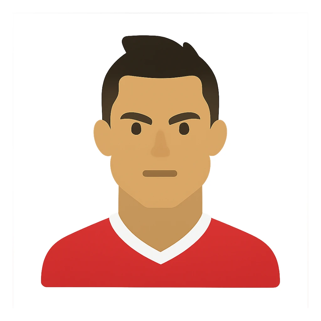 Cristiano Ronaldo icon using geometric shapes and limited color palette, abstract but clearly referencing football star sticker