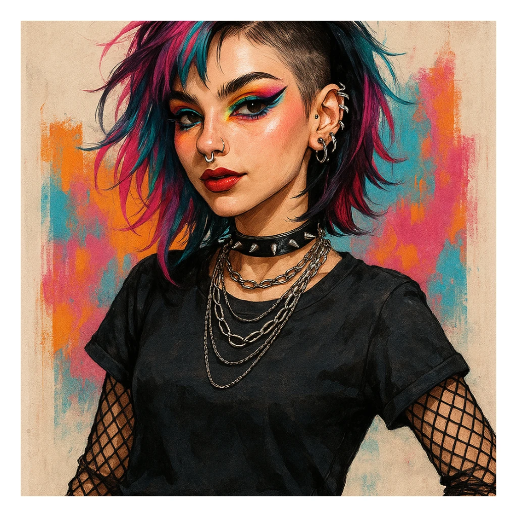 alt style girl, modern alternative style, bright appearance, unusual accessories, expressive makeup sticker