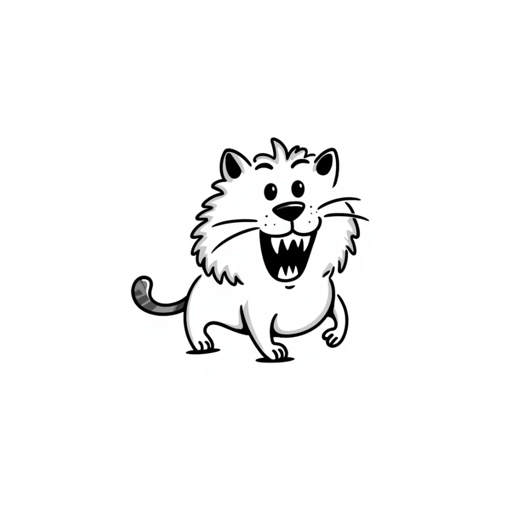 sketch of a saber-toothed cat with ridiculously long canine teeth, dramatic oversized fangs sticker