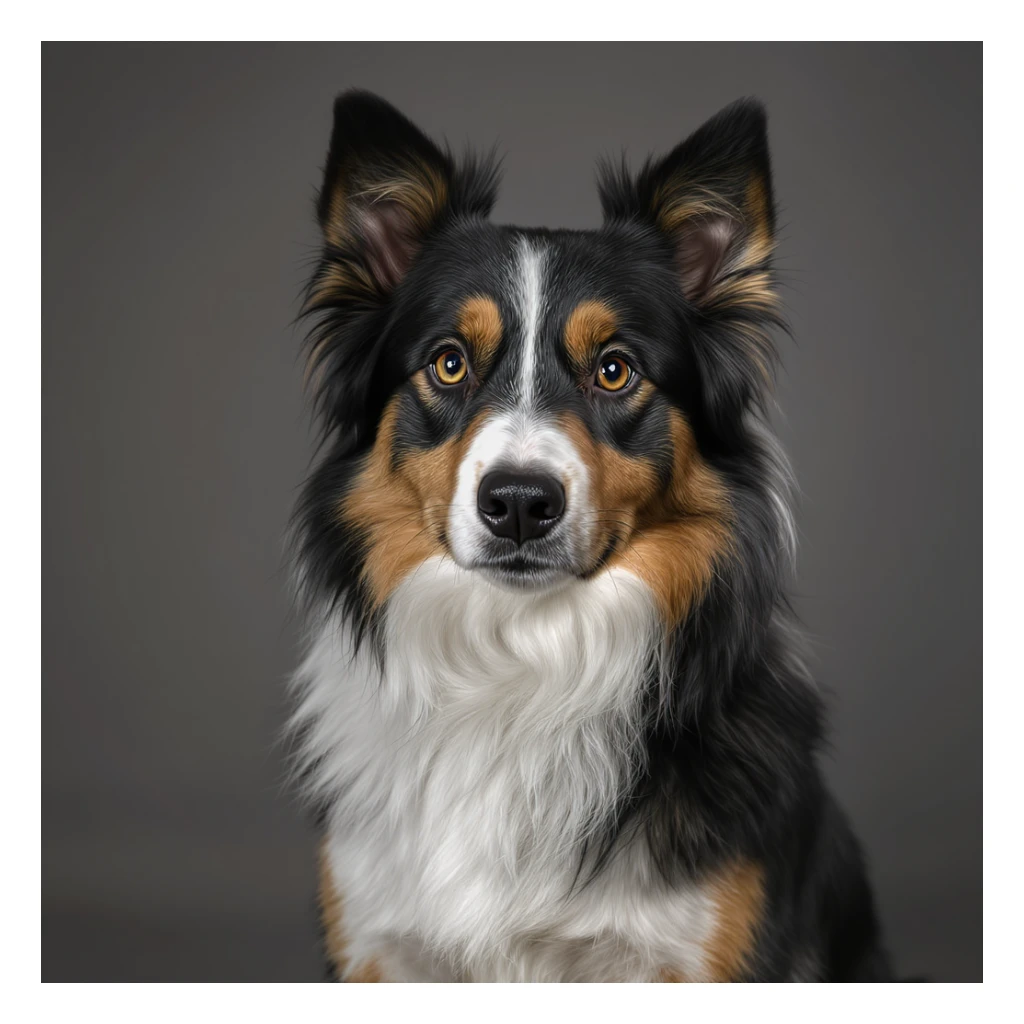 Argentinian Border Collie dog, highly realistic, natural fur texture, intelligent eyes, sitting, neutral background sticker