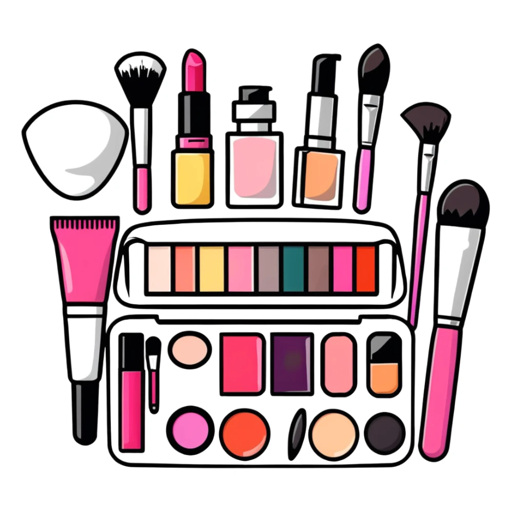 Beauty makeup set with brushes and cosmetics sticker