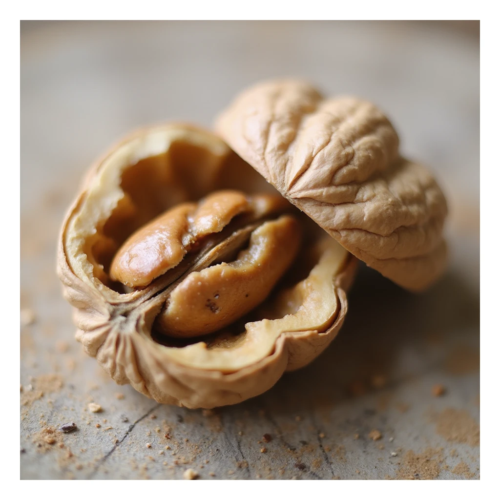 a walnut cracked open, showing the inside, clean background sticker