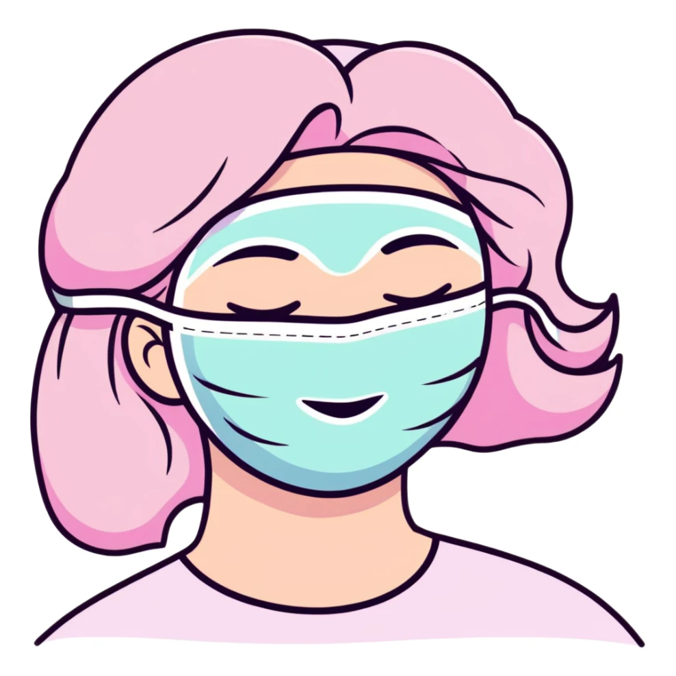 Lady with pastel pink face mask spa beauty full face relaxing sticker