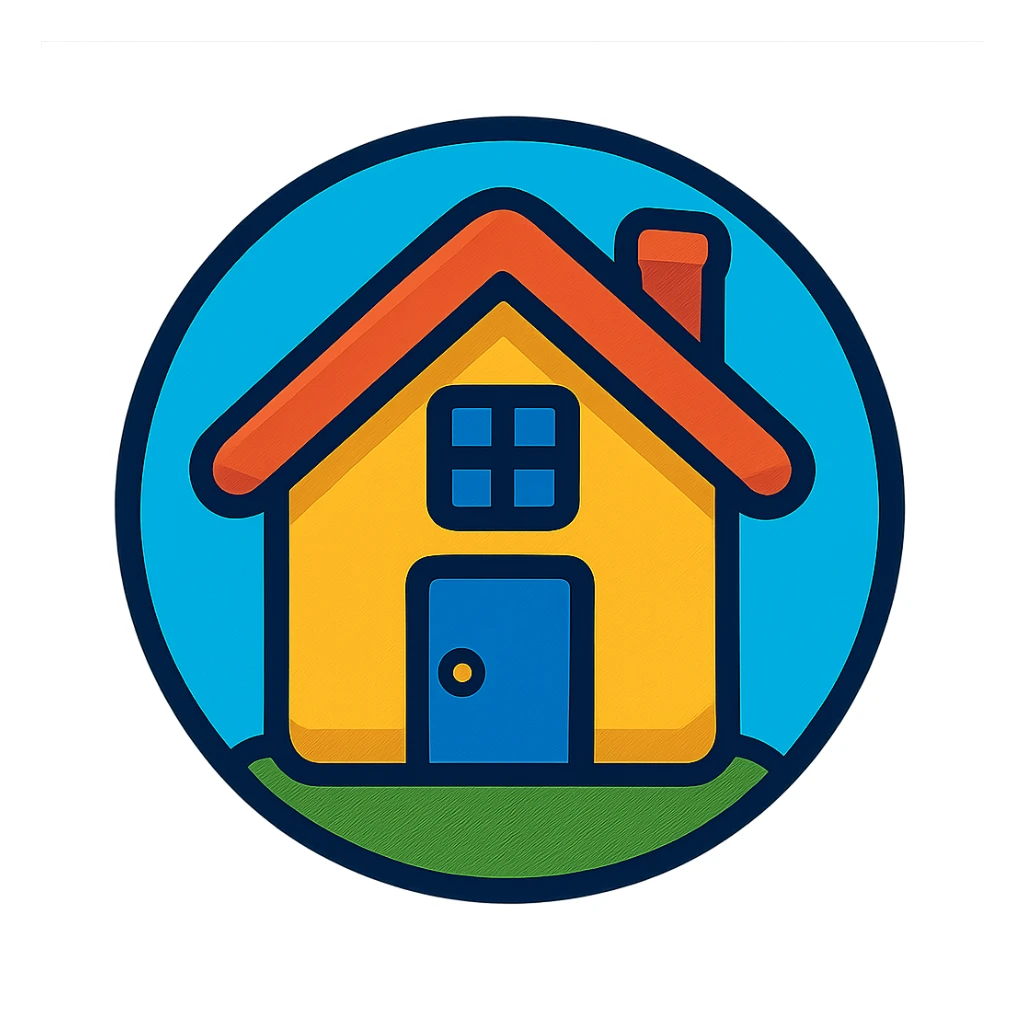 house icon, round shape, vibrant toon icon style sticker