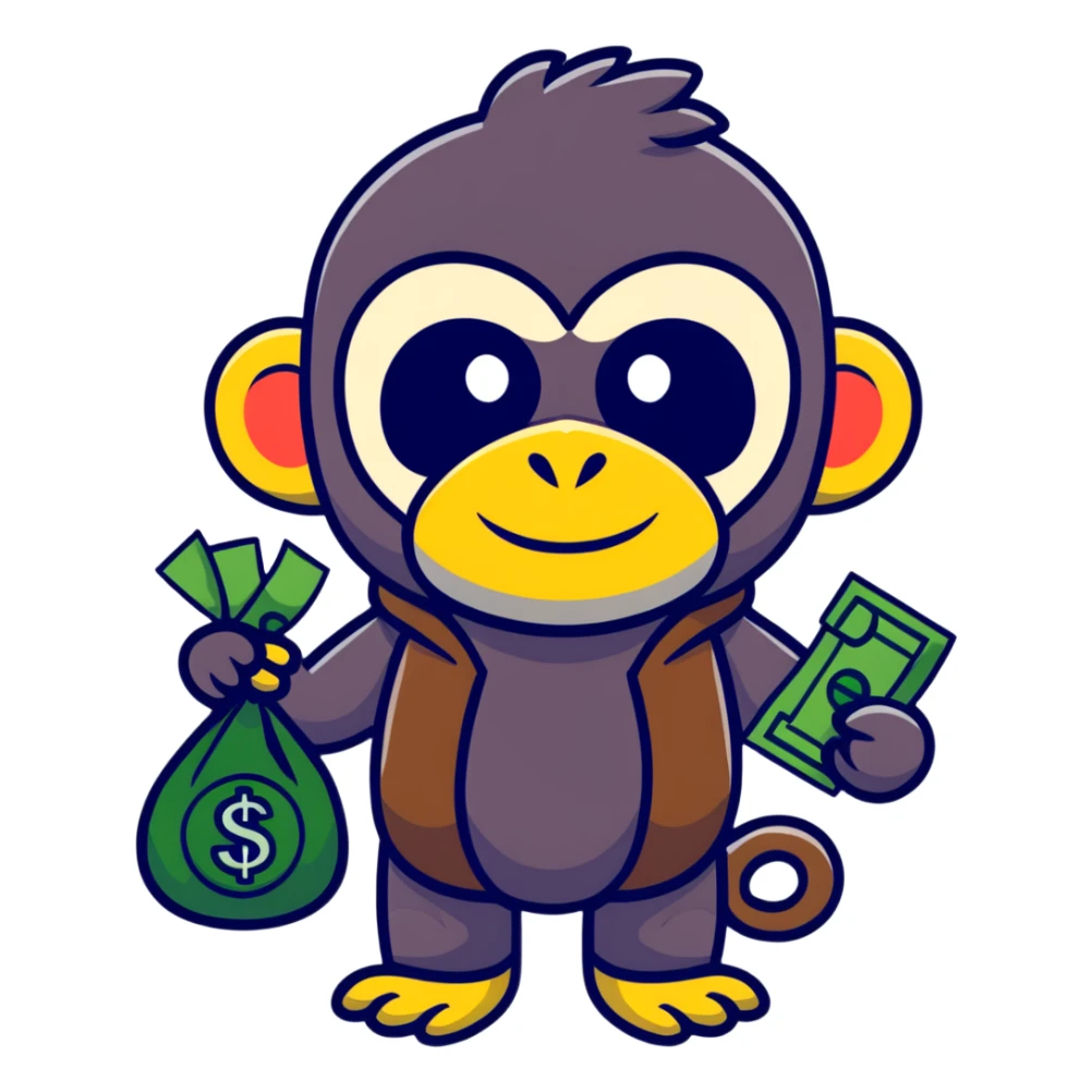 sneaky monkey thief with a bandit mask and money bag sticker