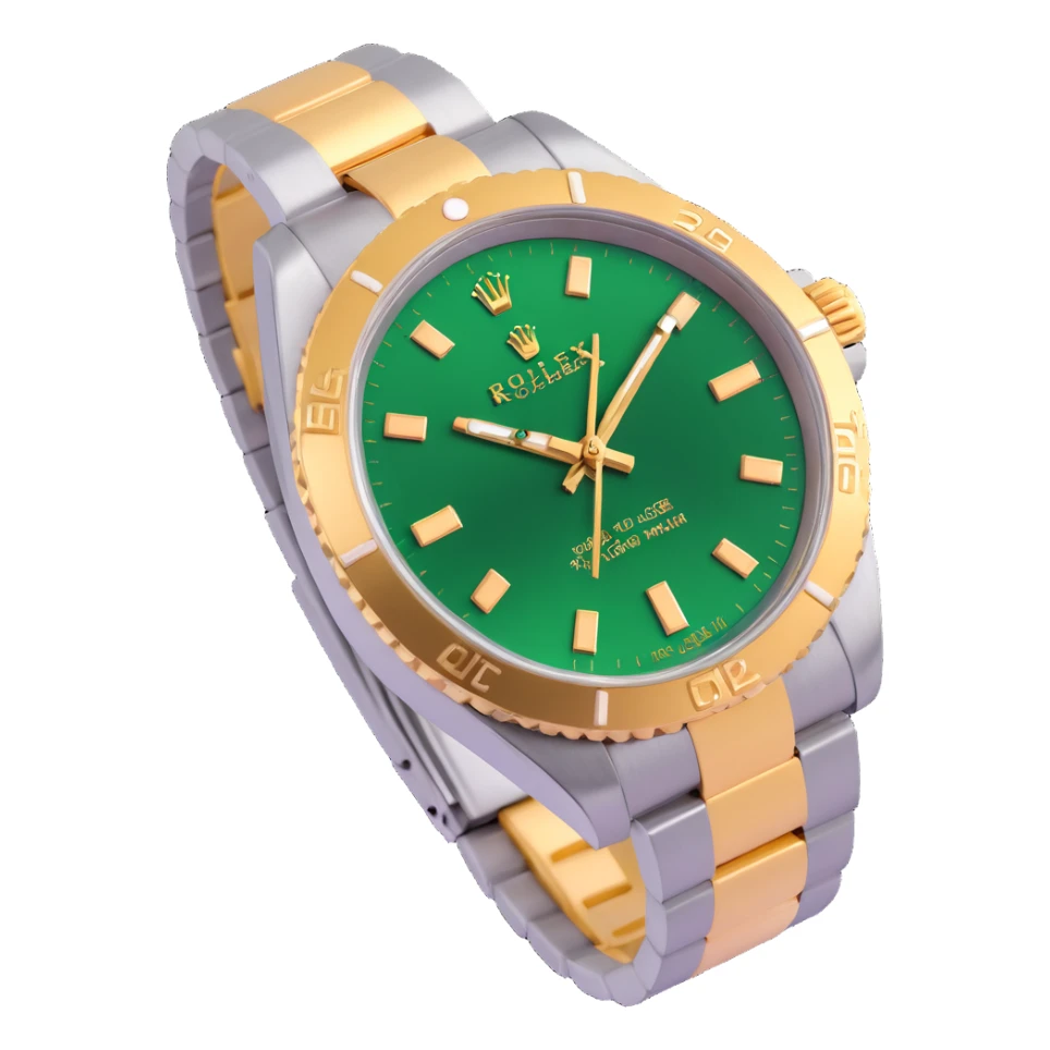 3D style Rolex watch, angled view, metallic shine, luxury brand feel, no text sticker