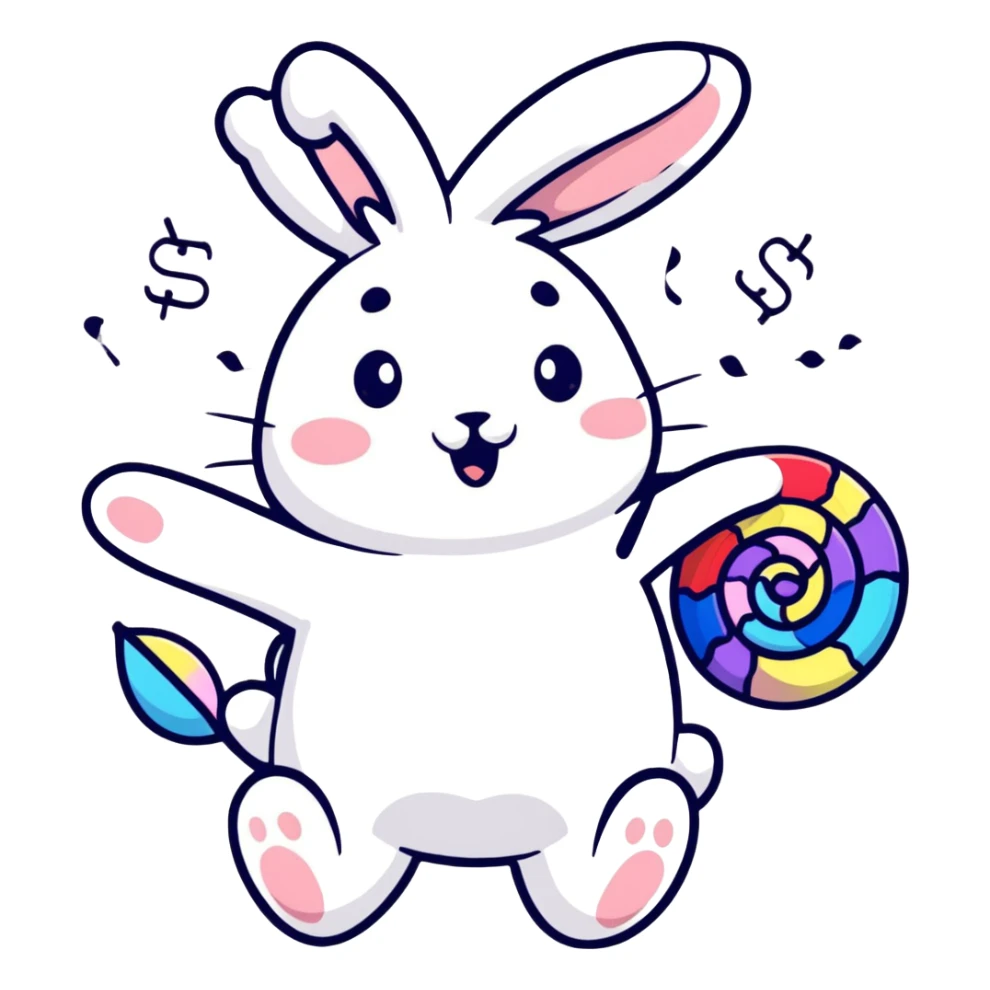 cotton bunny throwing confetti and spinning sticker