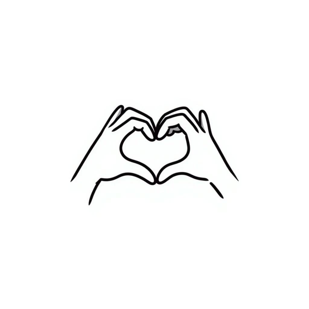 two hands forming a heart shape, hand drawn doodle style sticker
