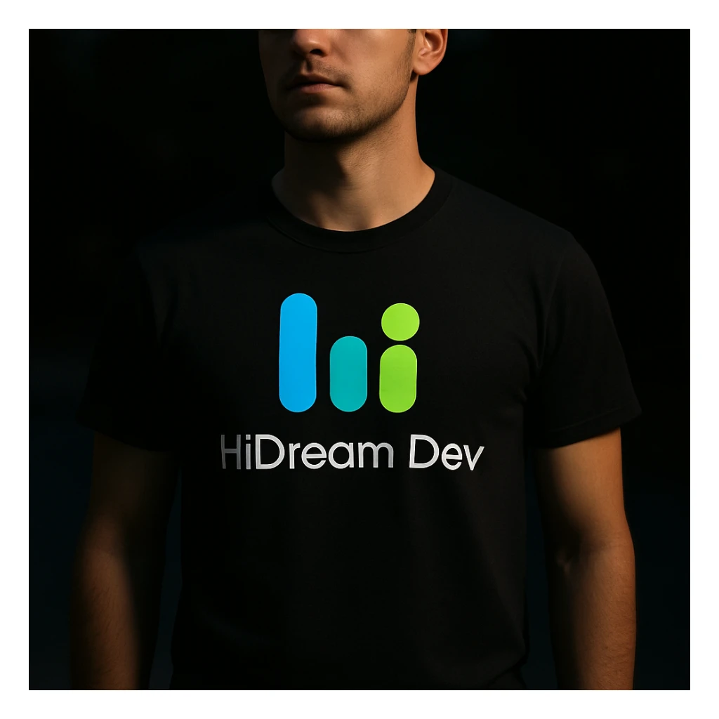 man wearing tshirt with this logo, dark night background with dim  sticker