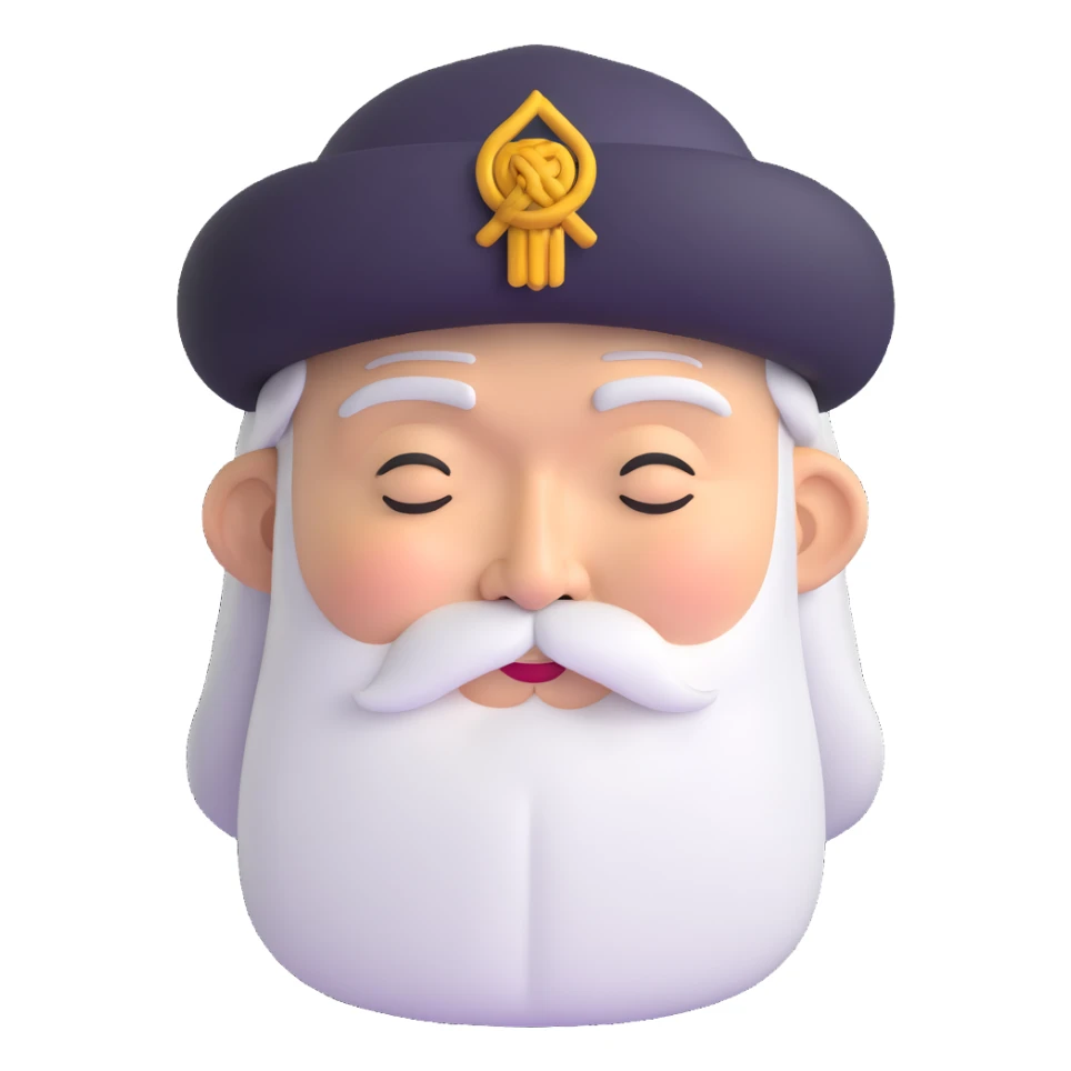 Elderly wise Asian man with long white beard and traditional hat, looking contemplative with eyes closed sticker