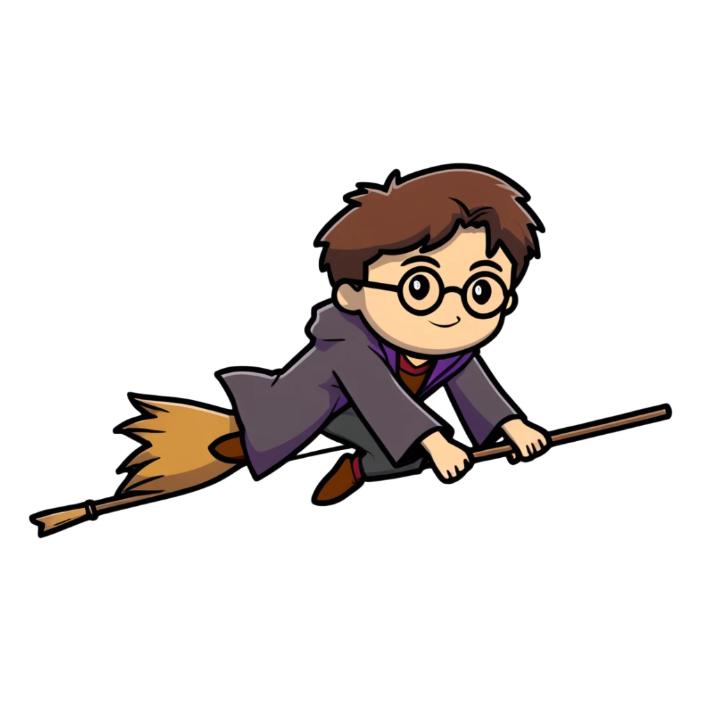 Harry Potter flying on a broomstick sticker