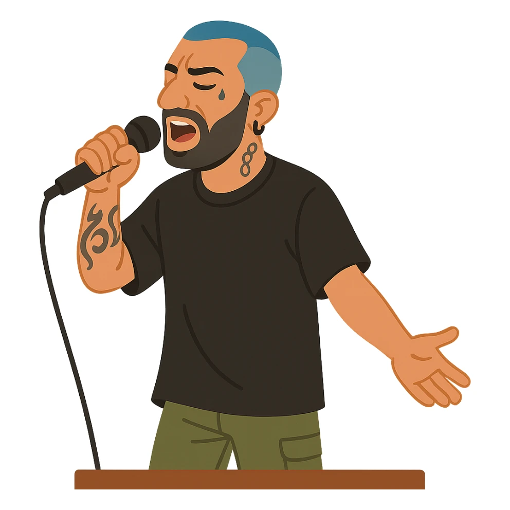 flat toon style Amir Tataloo singing on stage sticker
