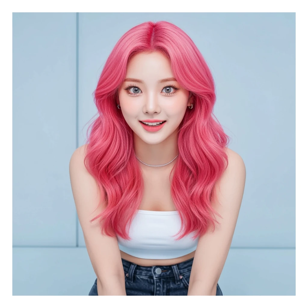 kpop girl with pink hair, cute, expressive, minimal sticker