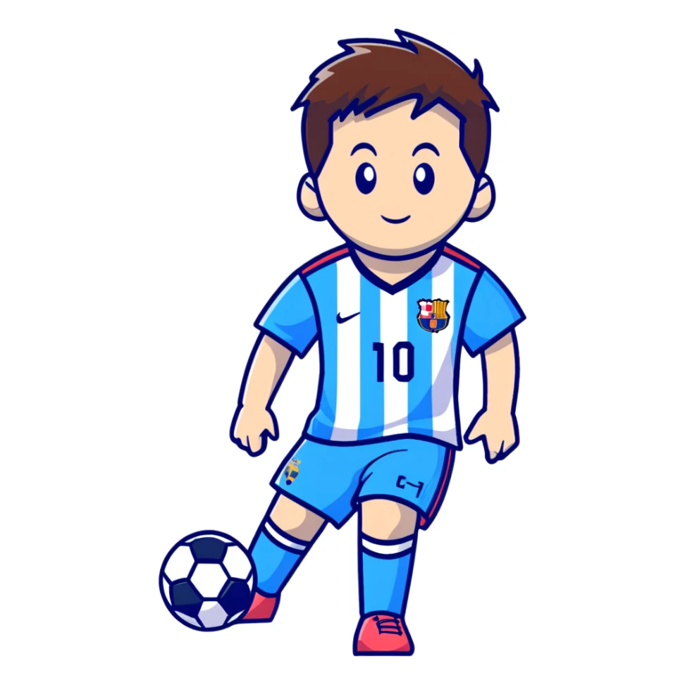 lionel messi dribbling a soccer ball wearing a blue and white jersey sticker