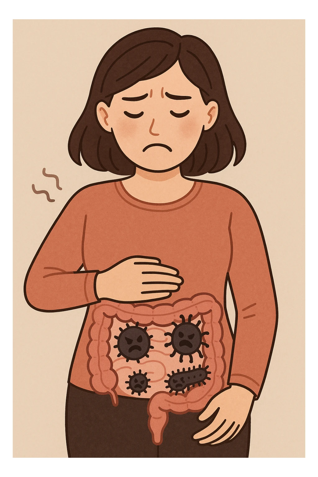 donna con batteri cattivi pieni nel suo intestino sticker