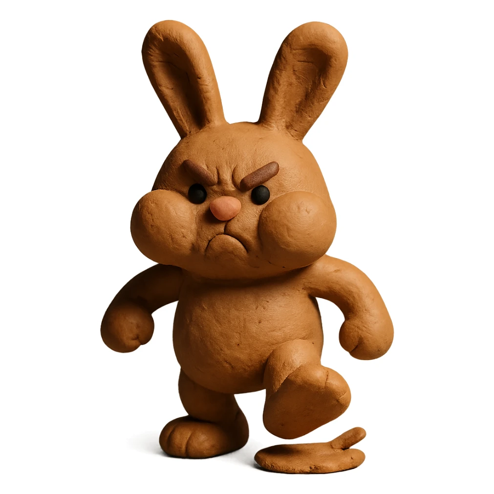 mocha bunny puffing cheeks, stamping foot, claymation style sticker