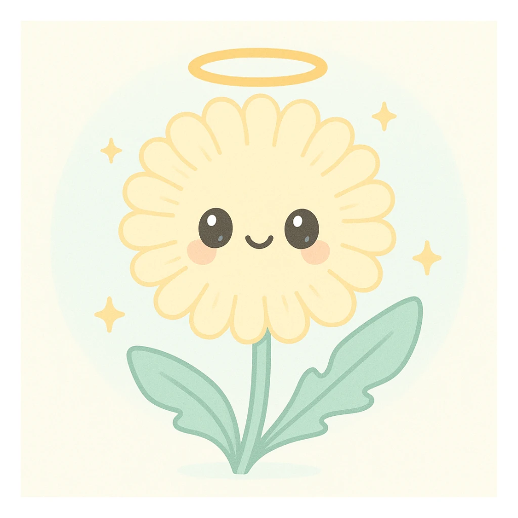 a dandelion with a halo and a saintly expression sticker