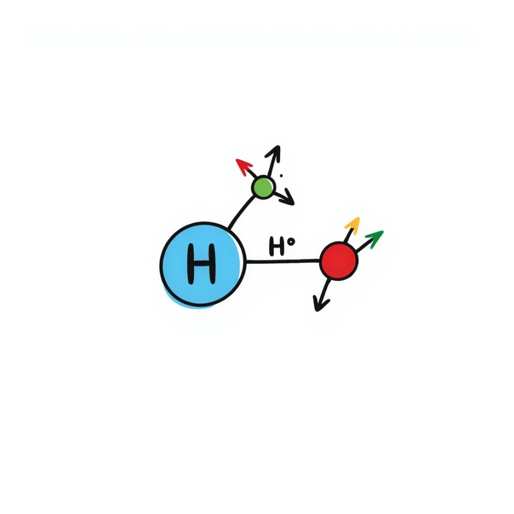 Clean hormone molecule diagram: large blue hormone icon in center with geometric molecular structure, red receptor binding sites, and neat green arrows showing action pathway. Simple hand-drawn illustration with minimal background and organized layout. sticker