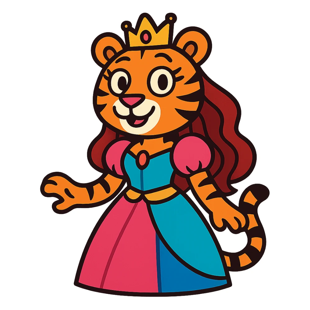 tiger human princess, vibrant toon style sticker