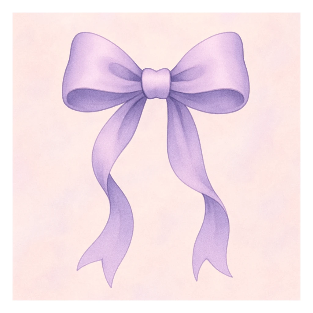a stylized lavender bow with flowing ribbons and a soft pastel color sticker