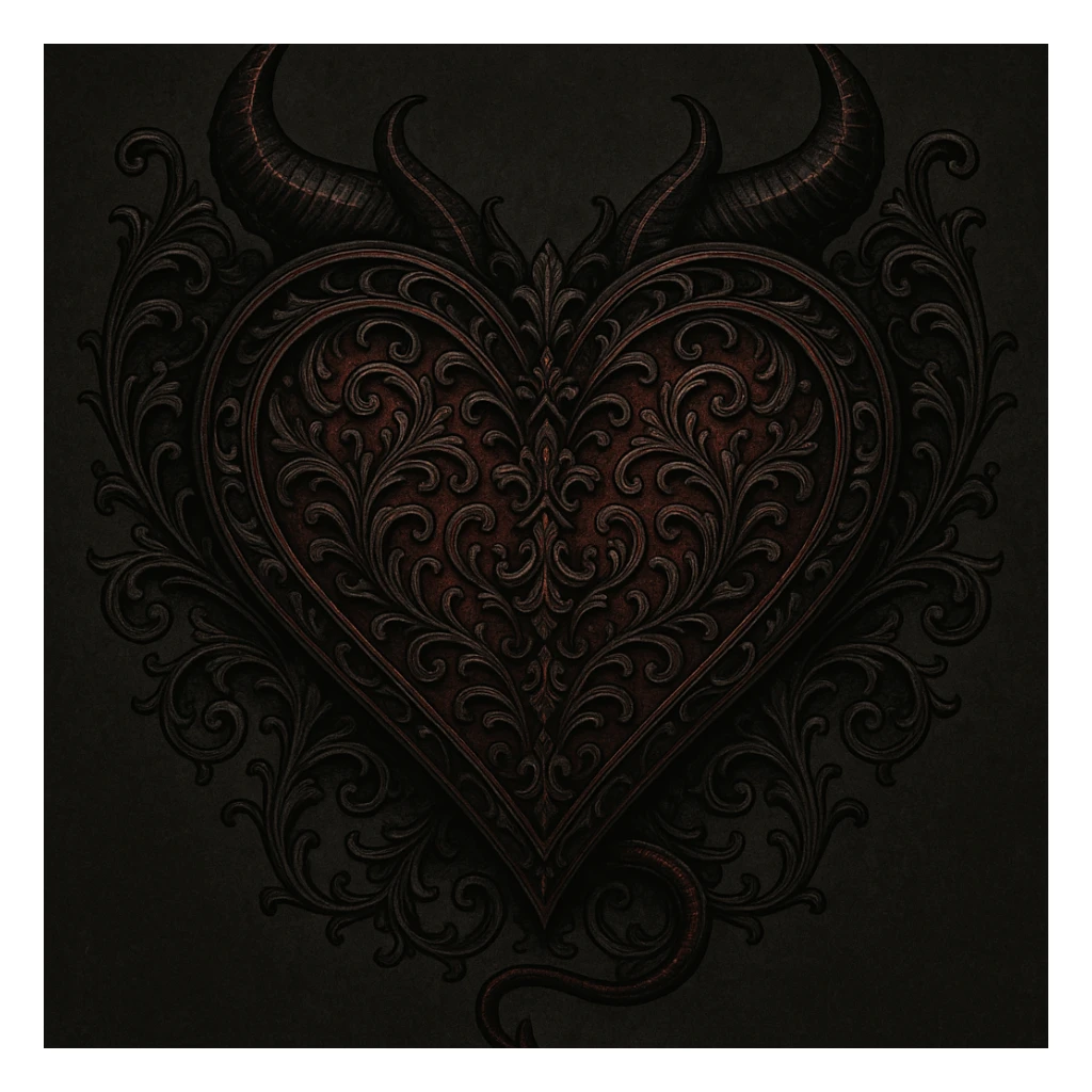 gothic devil heart, ornate details, black and crimson palette sticker