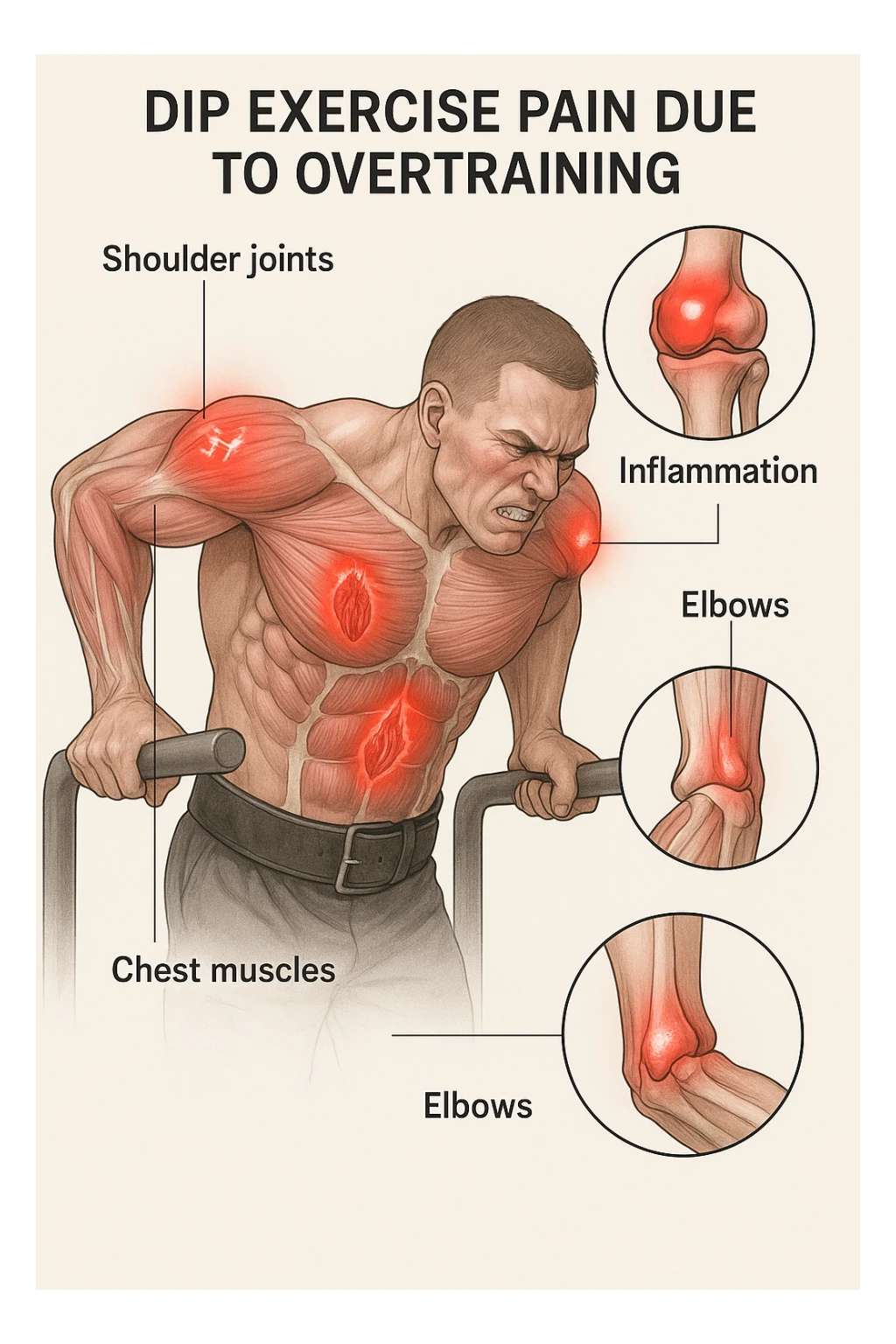 Dolore nel dip per allenamento con troppo volume e troppa frequenza sticker