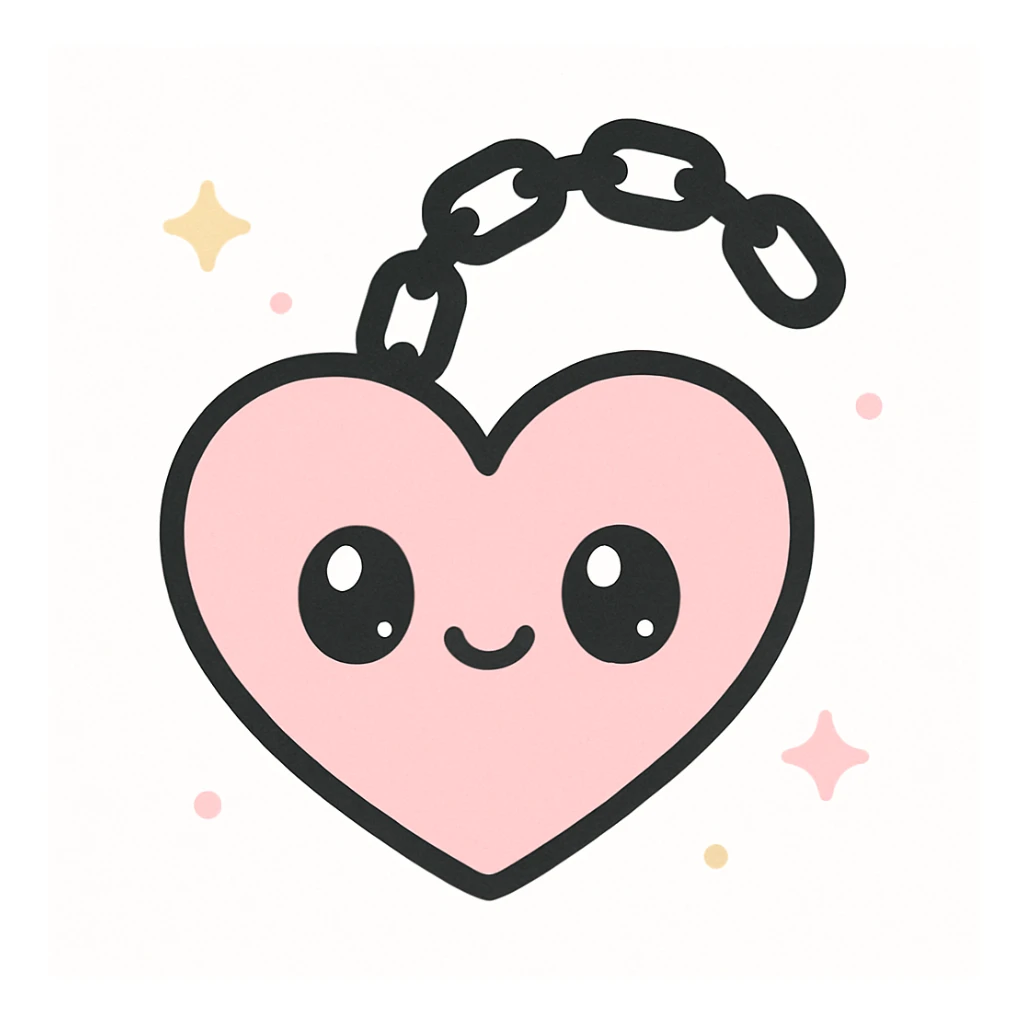 realistic gothic heart with a black chain, kawaii style sticker