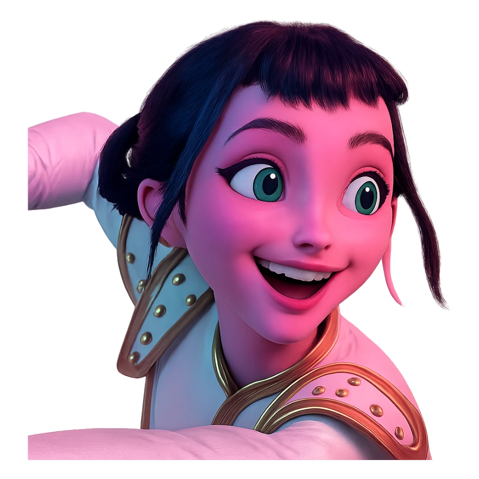 Extract the character from the background, including the clothes she is wearing, and place on a transparent background. Keep the original style and appearance exactly the same. sticker