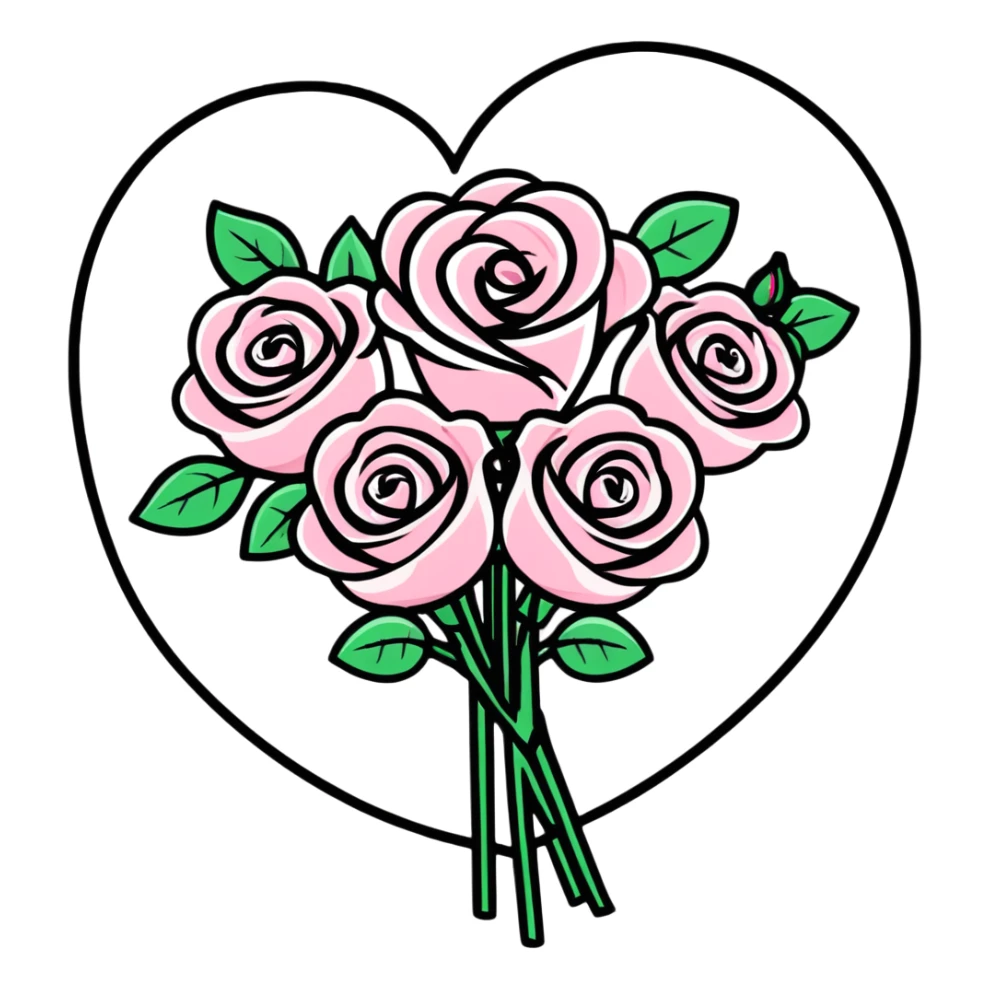 romantic heart-shaped bouquet with pink and white roses sticker