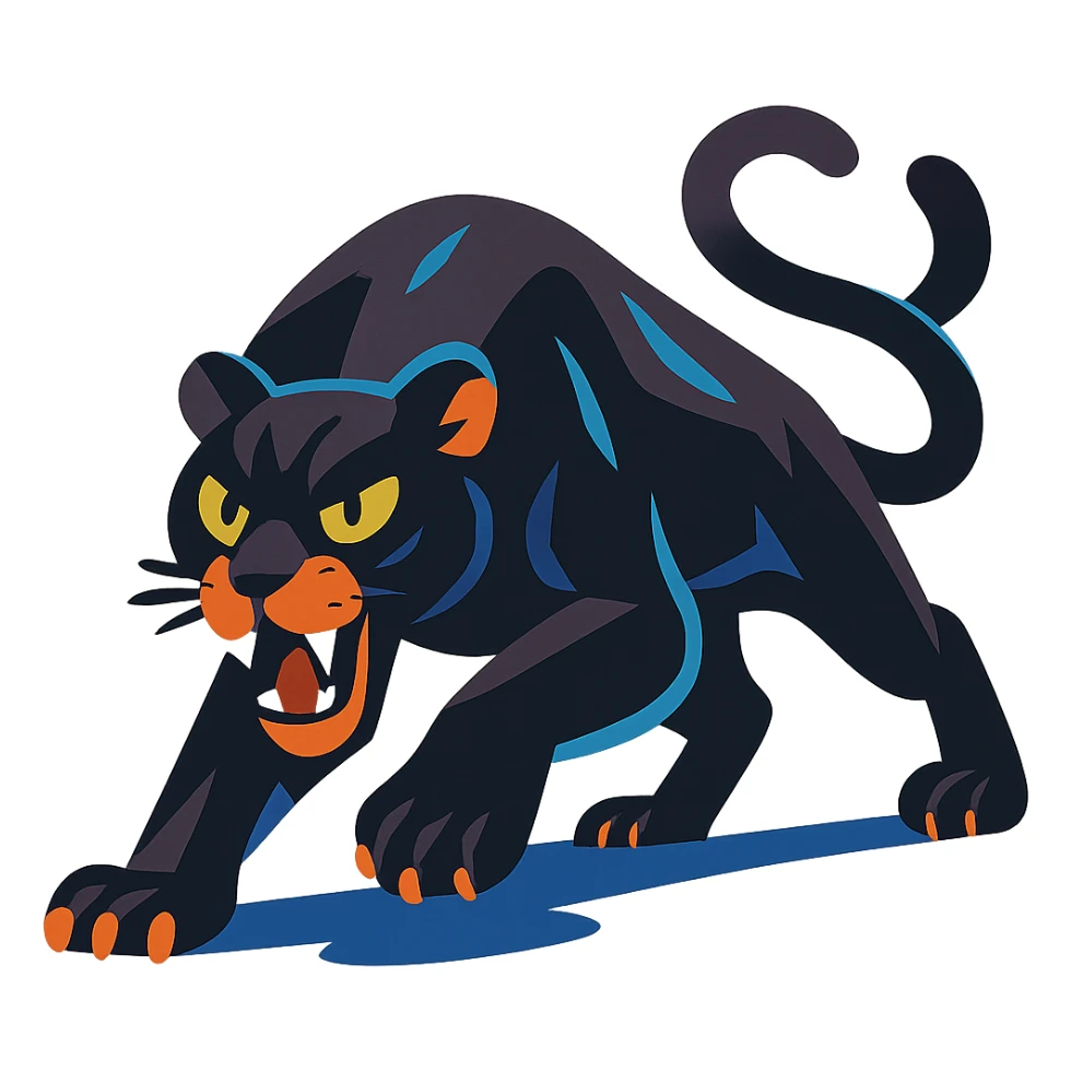 black panther, stylized art, dynamic pose, vibrant highlights sticker