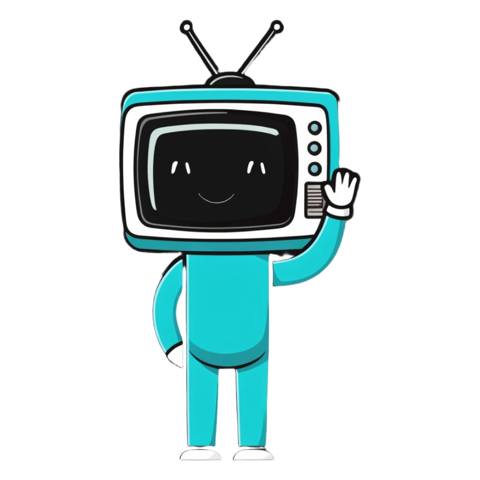 a humanoid figure with a TV for a head, fun and friendly sticker