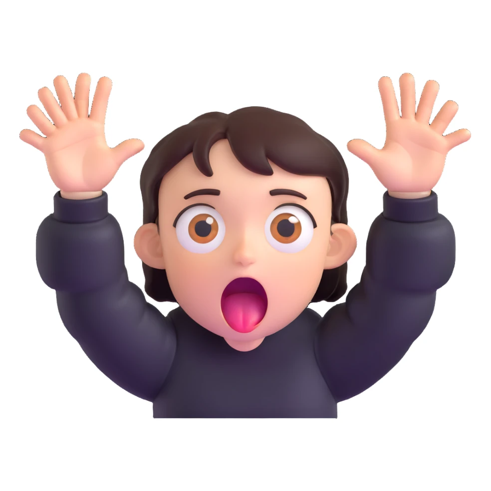 face with wide open mouth, big eyes, drooling, and hands reaching out, expressing intense hunger sticker