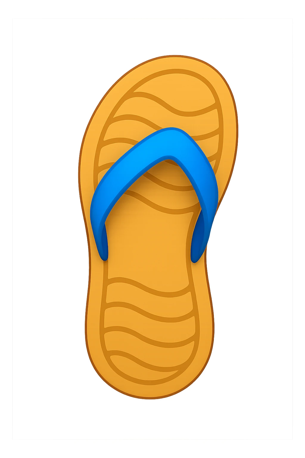 Create an Apple emoji style sandal sole with minimal detail, matching the angle of the reference image, viewed from the bottom, with a single strap visible. The style should replicate the clean, simple, and colorful look of Apple emojis. sticker
