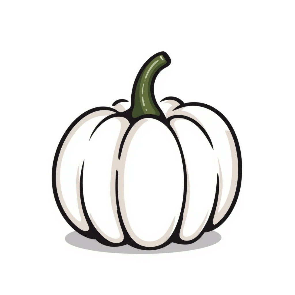 A pumpkin with details in pastel colors (dd9fb0, ffc6d3, a3bfc9, c4bee2, f1b091), hand-drawn doodle style sticker