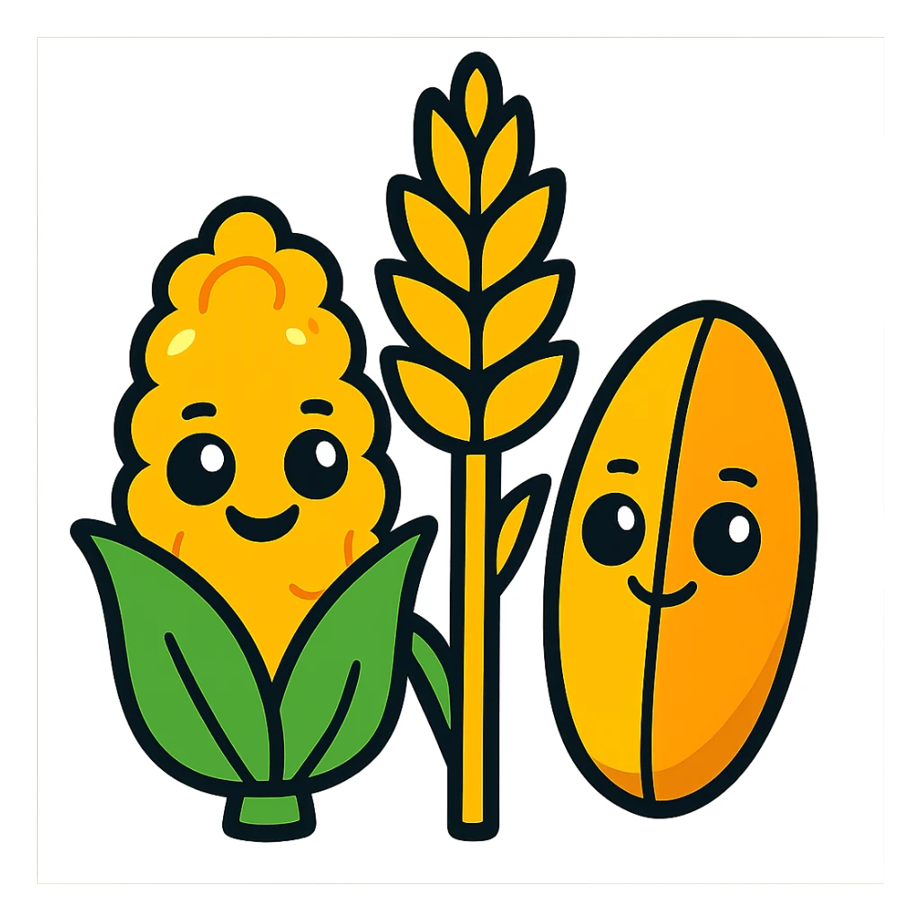 three grains, cartoon style, bright colors sticker