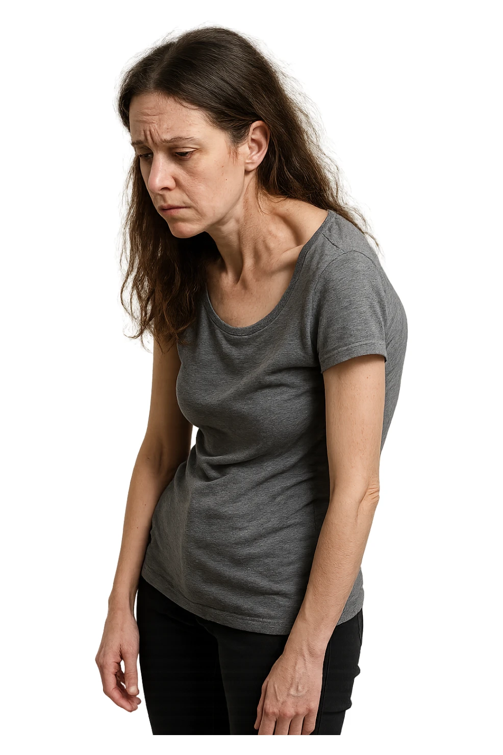 fai immagine identica ma di una donna con capelli lunghi, iperrealistico 4k, postura storta con spina dorsale storta sticker