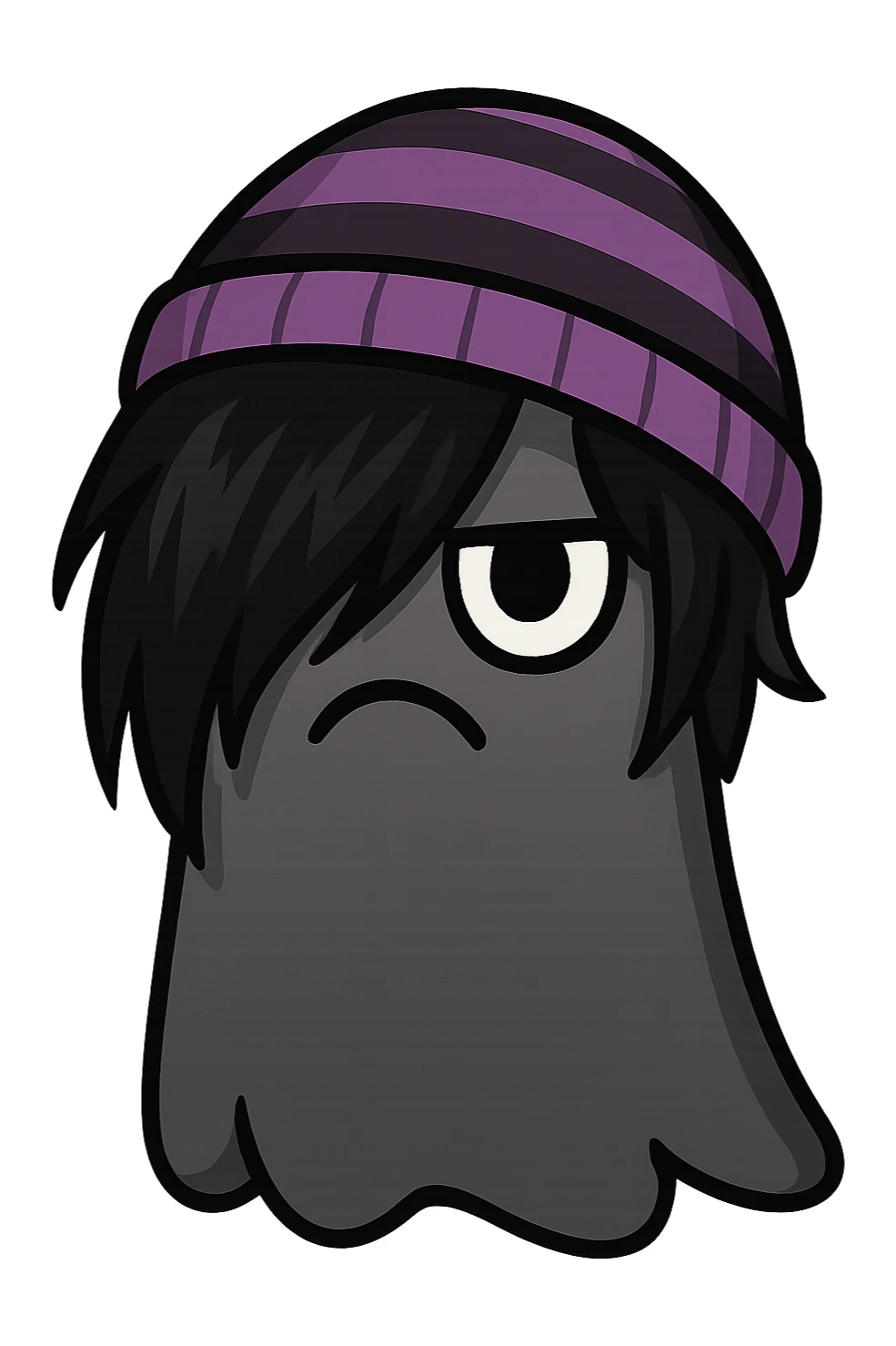 emo object wearing a black and purple striped beanie, no background sticker