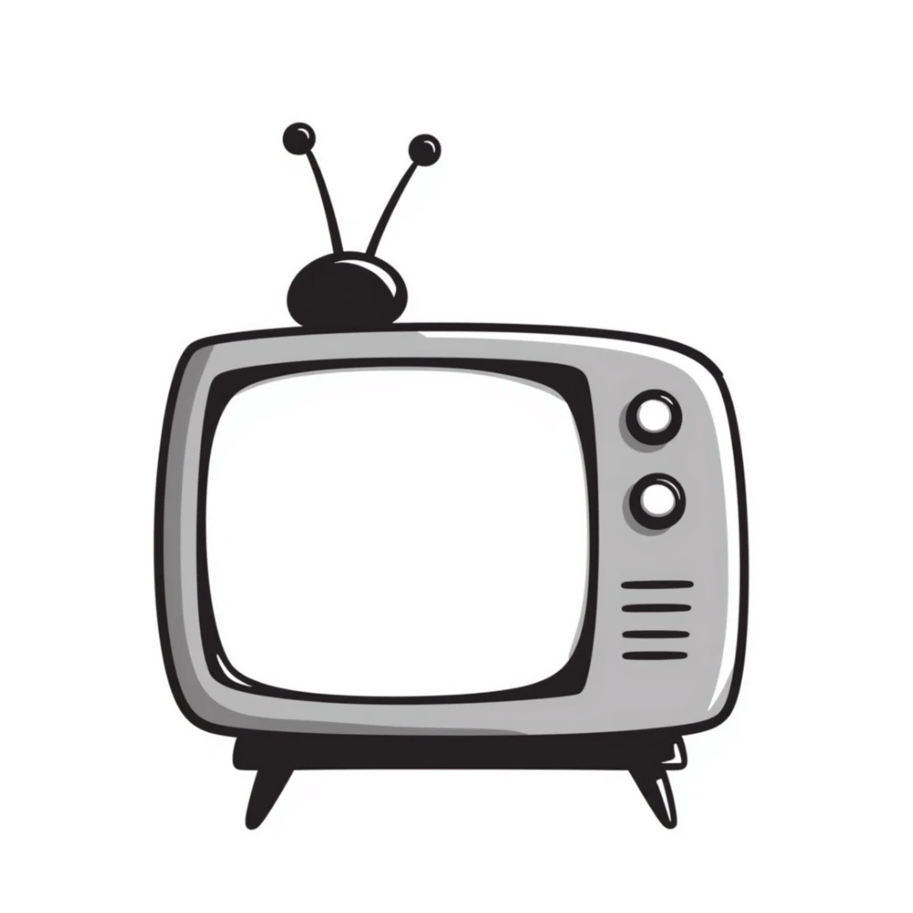 Hand-drawn sketch of an antique television set with rabbit ear antennas sticker