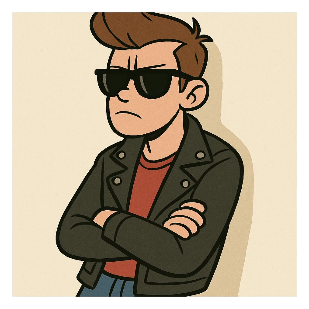 bad boy alone, sunglasses, relaxed posture, light background sticker