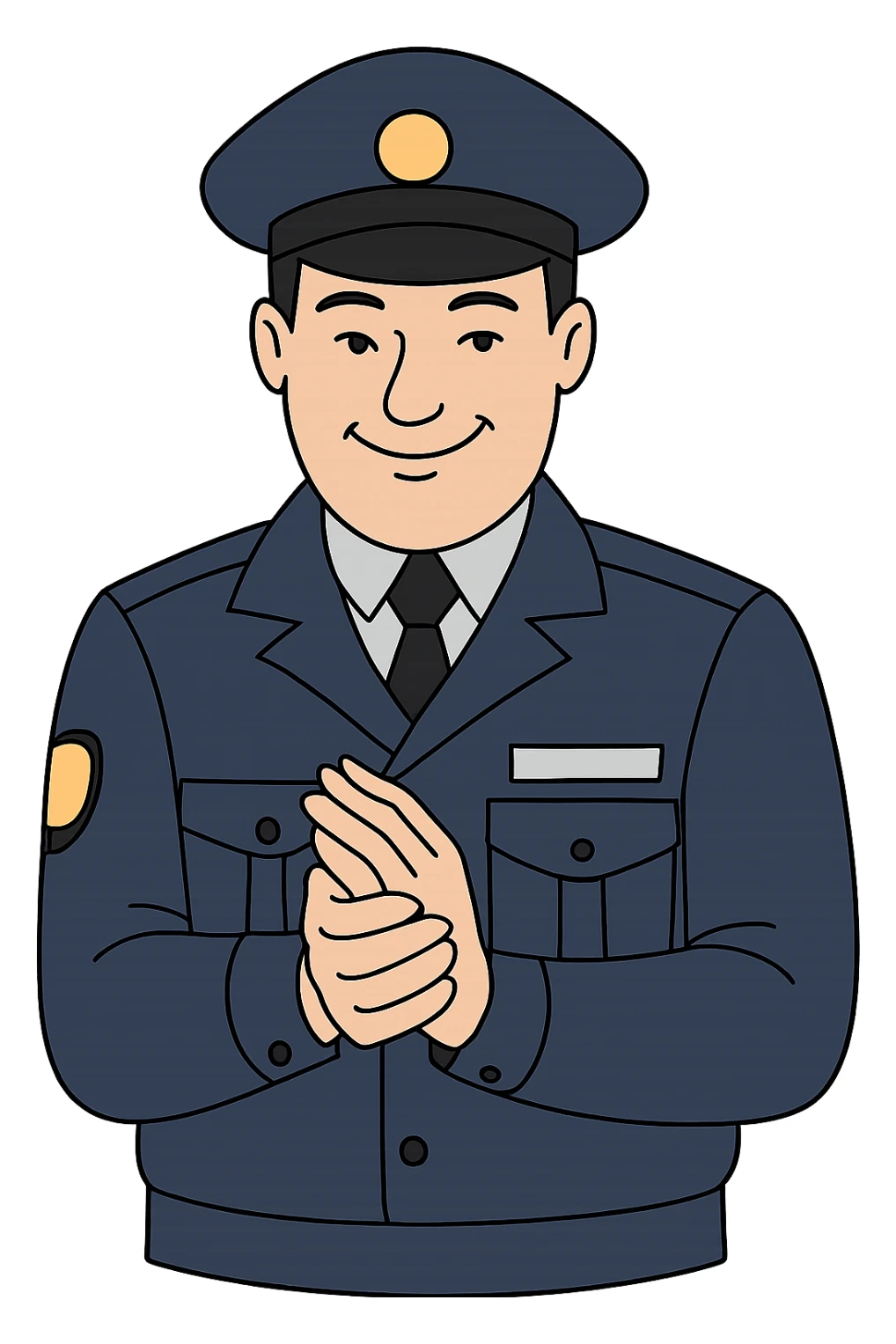 Используя такую стилистику сгенерируй налогового инспектора в точно такой же фуражке, который смотрит прямо на зрителя и довольно потирает руки, прозрачный фон sticker