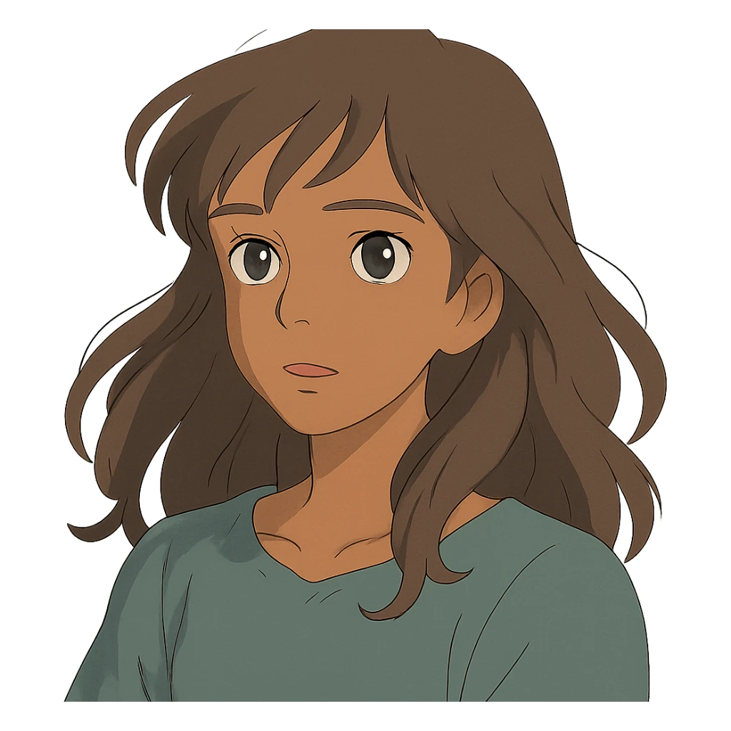brown woman, ghibli style illustration sticker