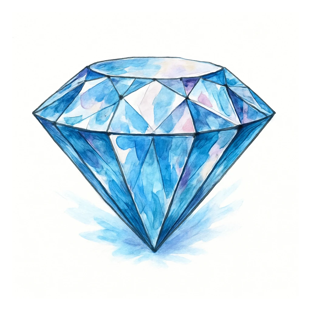 Сгенерируй мне Бриллиант, в чуть рисованном стиле. На чисто белом фоне. БЕЗ НАДПИСЕЙ. Но при этом объмная и яркая sticker