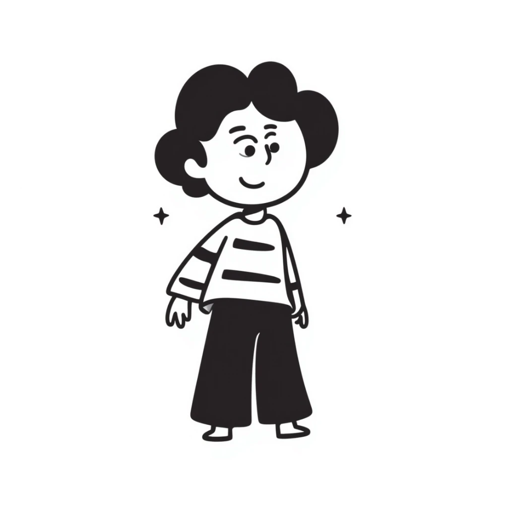 playful cartoon character, hand-drawn doodle style, simple lines, friendly expression sticker