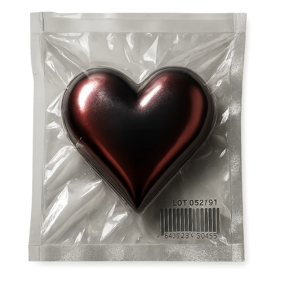 heart with metallic sheen in vacuum-sealed style sticker