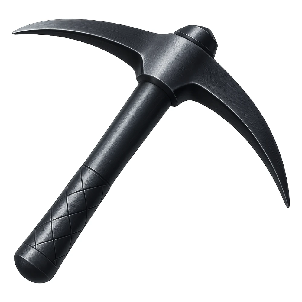 Make this steel pickaxe 10% darker, keep it crisp, shiny, and slightly fancier than iron, realistic metallic steel, emoji style, transparent background. sticker